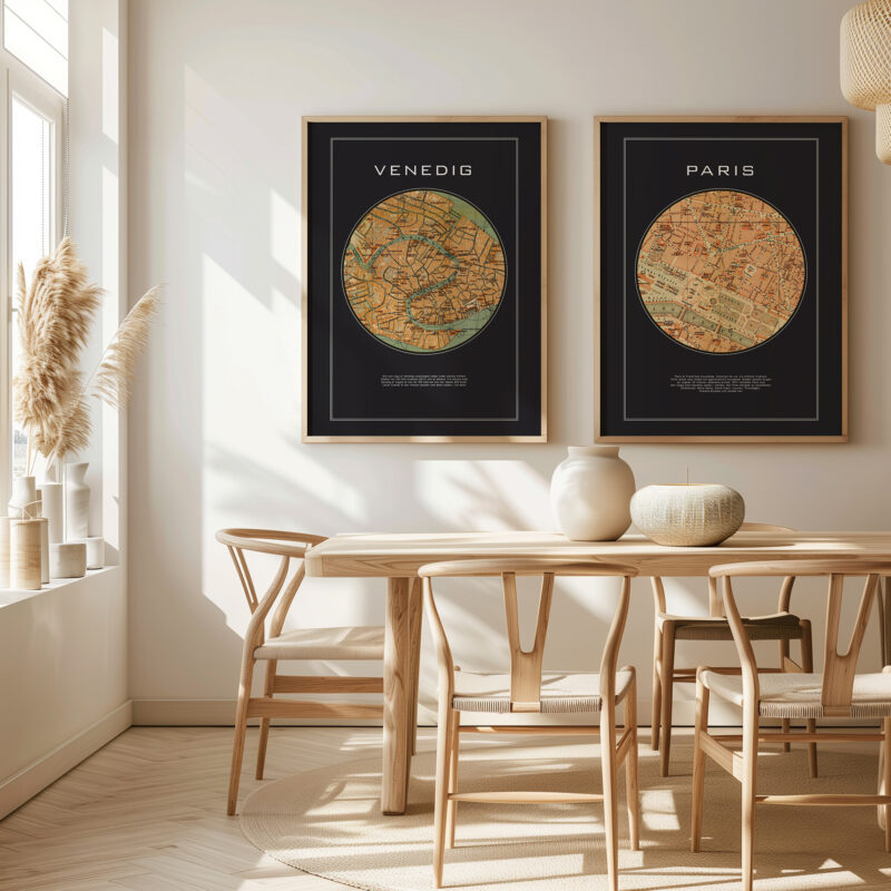 Tavelset Vintage Round Maps