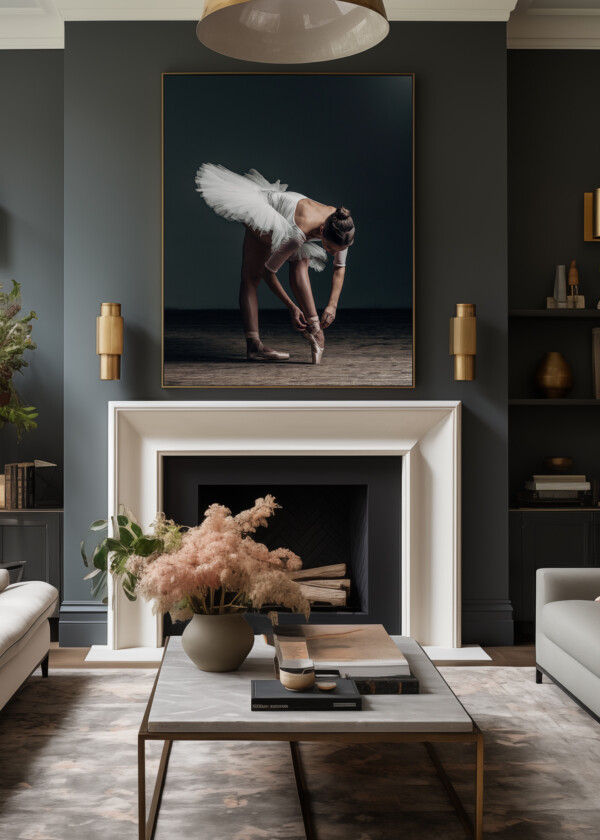 BALLET DANCER AGAINST DARK BLUE BACKGROUND