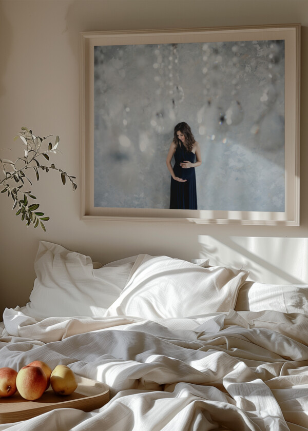 WOMAN IN A LONG DARK BLUE DRESS