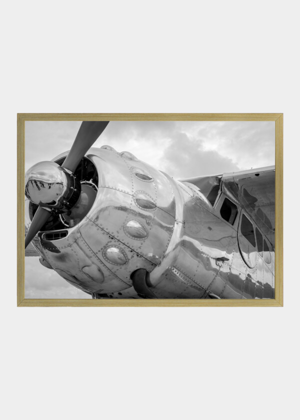 VINTAGE STEEL PROPELLER PLANE POLISHED UP AT AIR SHOW SHOT IN BLACK & WHITE