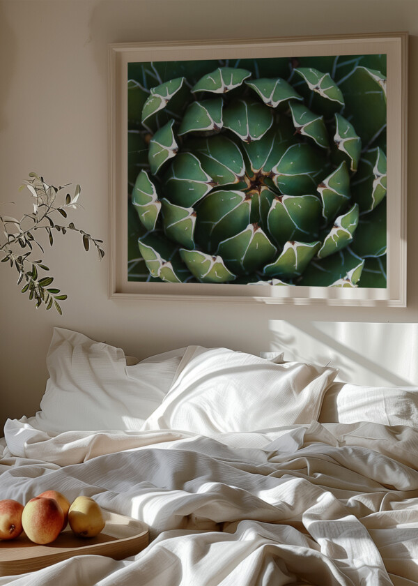 BEAUTIFUL CLOSE-UP OF A FLOWERING GREEN VICTORIA AGAVE CACTUS